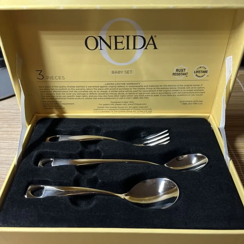 Oneida CHATEAU 18/10 SS 3-Piece Baby Infant Flatware Set NEW Baby Gift Boxed NIB